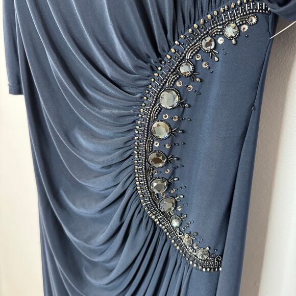 Adrianna Papell Beaded Jersey Maxi Dress Eclipse Blue Mother of the Bride Sz 20W - Picture 10 of 16